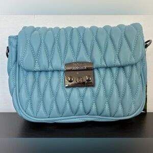 Badgley Mischka Quilted Purse Messenger Bag/Baby Blue/Gun Metal NWT